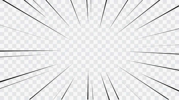 背景の透明感のある漫画本の鉄砲水放射状線 ベクトルイラストスーパーヒーローデザイン 明るい黒のライトストリップバースト フラッシュ ブラスト グロー スピードラインマンガのフレーム アニメ — ストックベクタ