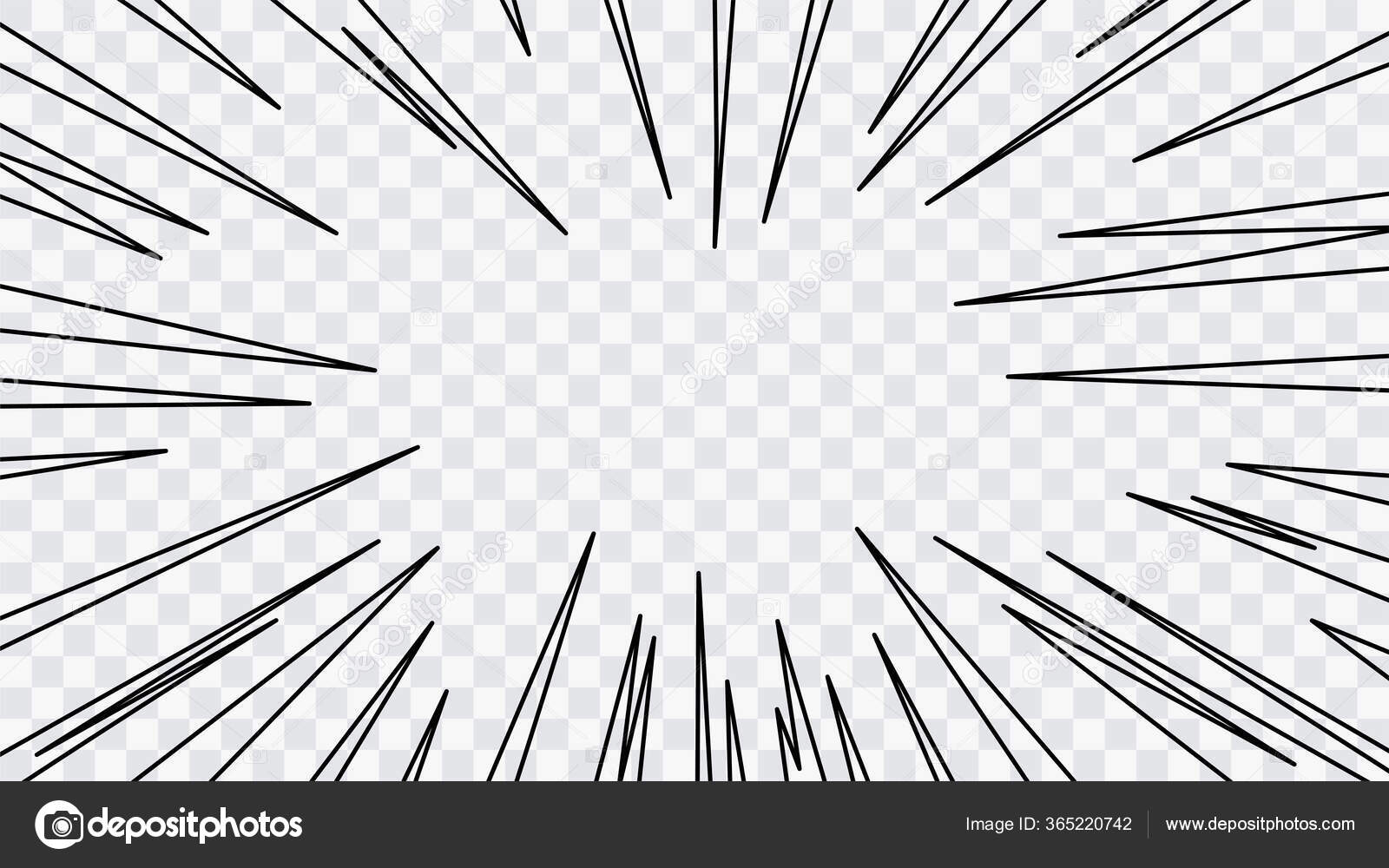 Radial comics lines. Comic book speed horizontal line cover speed texture  action ray explosion hero drawing cartoon set Stock Vector