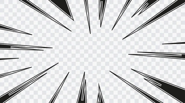 背景の透明感のある漫画本の鉄砲水放射状線 ベクトルイラストスーパーヒーローデザイン 明るい黒のライトストリップバースト フラッシュ ブラスト グロー スピードラインマンガのフレーム アニメ — ストックベクタ