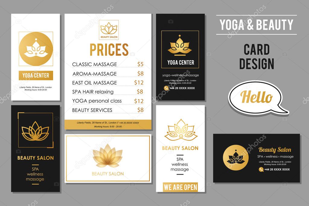 Beauty Salon design set template with beautiful woman's profile.