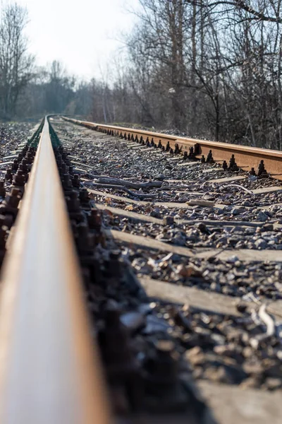 View Railway Track Ascending Railway Track Railway Disappears Distance — Stock Photo, Image