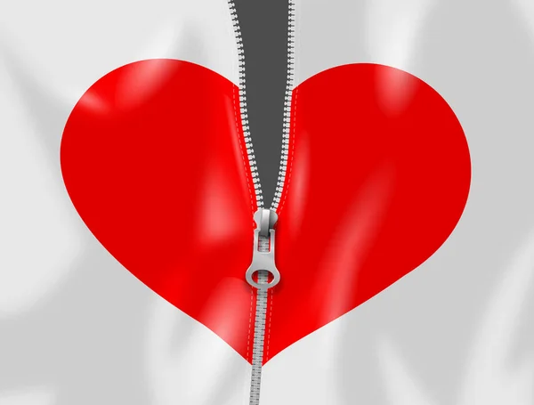 Zipper Separates Unites Heart — Stock Photo, Image