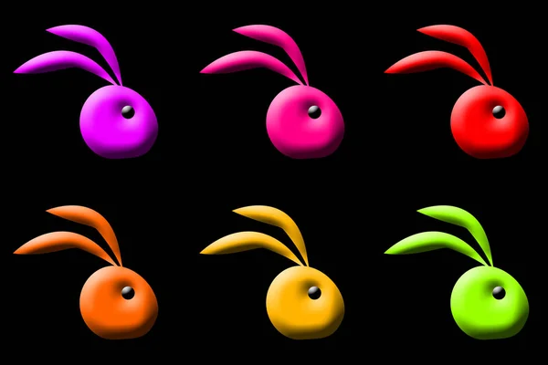 Символ Кролика Различных Цветов Черном Фоне — стоковое фото