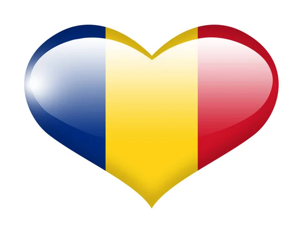 Romênia Bandeira Coração Com Reflexão — Fotografia de Stock