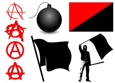 Beyaz arkaplanda anarşist semboller