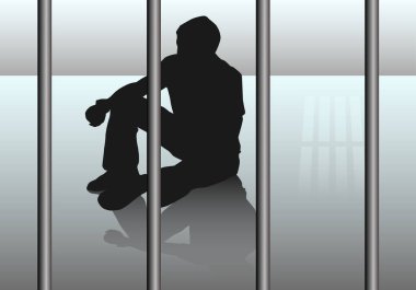 Man in prison behind bars clipart
