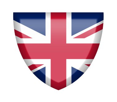 Beyaz arkaplanda Uk bayrağı olan bir kalkan
