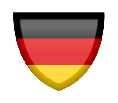 Beyaz zemin üzerinde Almanya bayrağı olan kalkan