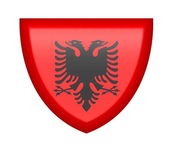 白色背景上有阿尔巴尼亚国旗的盾牌 — 图库照片