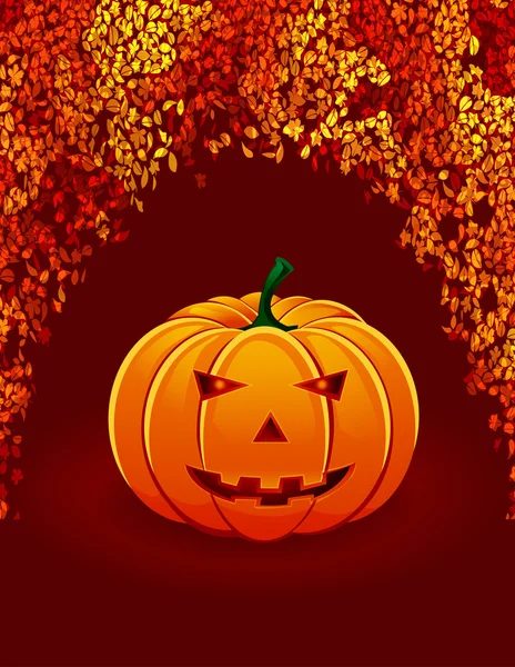 Halloween pumpkin and autumn leaves. — Stock Vector