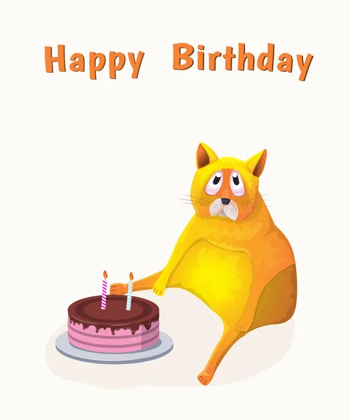 Κάρτα γενεθλίων με χαριτωμένα κινούμενα σχέδια γάτας — Διανυσματικό Αρχείο