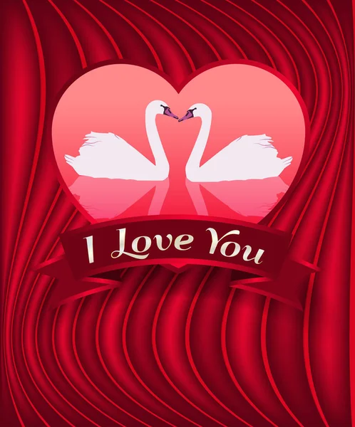 Sevgililer günü kartı kuğular aşık ile — Stok Vektör