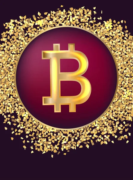 Symbole Bitcoin et paillettes d'or . — Image vectorielle