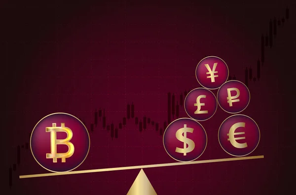 Bitcoin vs. moneda tradicional . — Vector de stock