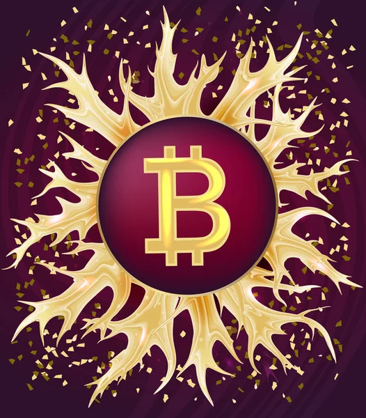 Bitcoin symbole et ornements d'or . — Image vectorielle