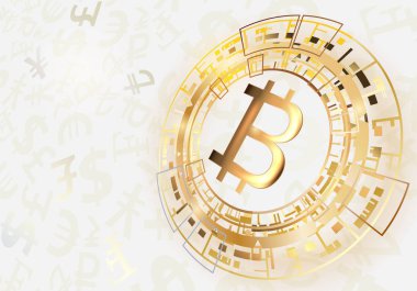 Parlak bir arka plan Bitcoin sembolü.