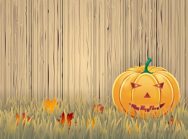 Halloween tło z desek i dyni. — Wektor stockowy