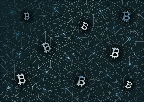 Sokszög háttér bitcoin szimbólumokkal — Stock Vector