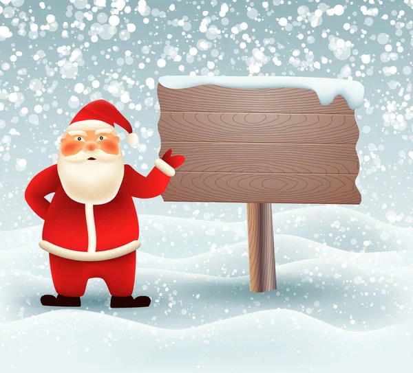 Fond de Noël avec Père Noël et planche en bois . — Image vectorielle