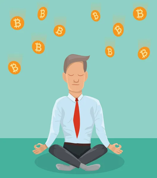Empresário meditando sobre bitcoin . — Vetor de Stock
