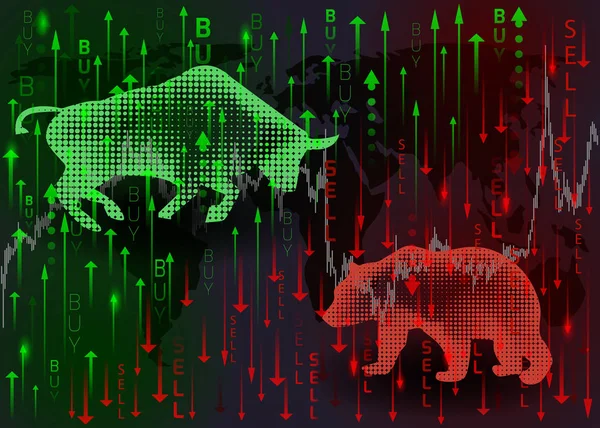 Zöld bika és medve piros. — Stock Vector