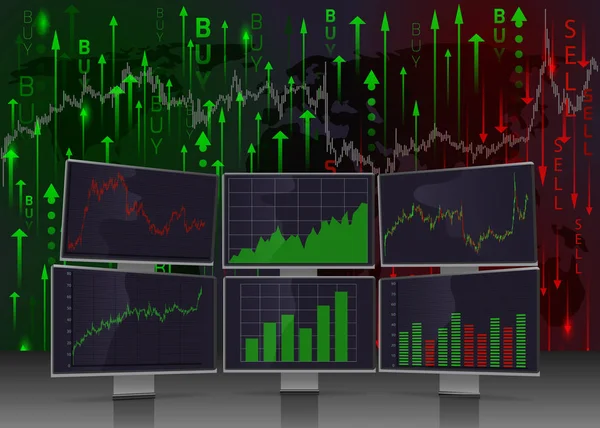 Monitory s burzovními grafy. — Stockový vektor