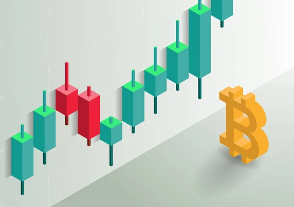Bitcoinシンボルと燭台のチャート. — ストックベクタ