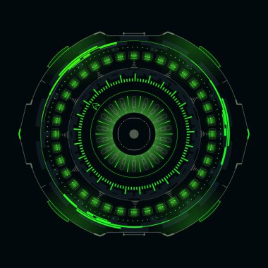 Hud arayüzü için gelecek yuvarlak öge. Modern gösterge kavramı. Vektör illüstrasyonu.