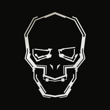 Fütürist kafatası sembolü. Koyu arkaplanda vektör çizimi.