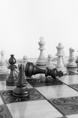 Satranç tahtasında fotoğraflanmış.