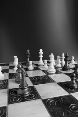 Satranç tahtasında fotoğraflanmış.