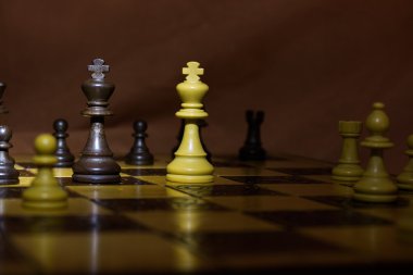 Satranç tahtasında fotoğraflanmış.