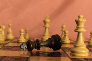 Satranç tahtasında fotoğraflanmış.