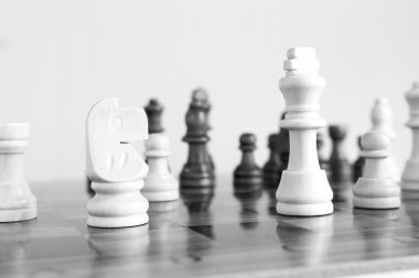 Satranç tahtasında fotoğraflanmış.