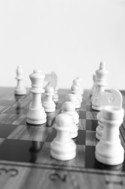 Satranç tahtasında fotoğraflanmış.