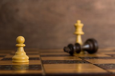 Satranç tahtasında fotoğraflanmış.