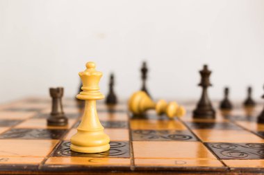 Satranç tahtasında fotoğraflanmış.