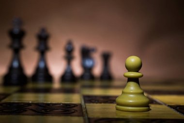 Satranç tahtasında fotoğraflanmış.