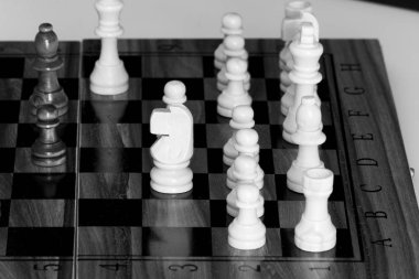 Satranç tahtasında fotoğraflanmış.