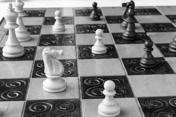 Échecs photographiés sur un échiquier — Photo