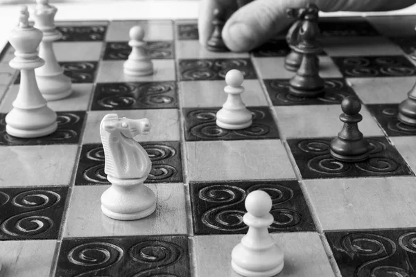 Xadrez fotografado num tabuleiro de xadrez — Fotografia de Stock