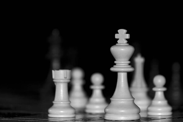 Шахматы сфотографированы на шахматной доске
