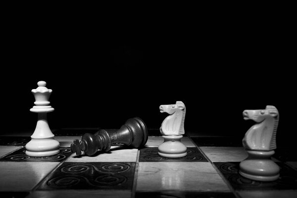 Шахматы сфотографированы на шахматной доске
