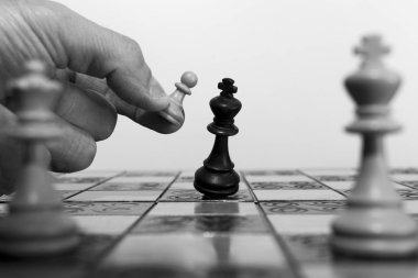 Satranç tahtasında fotoğraflanmış.