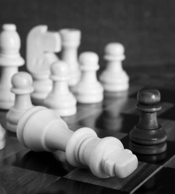 Satranç tahtasında fotoğraflanmış.