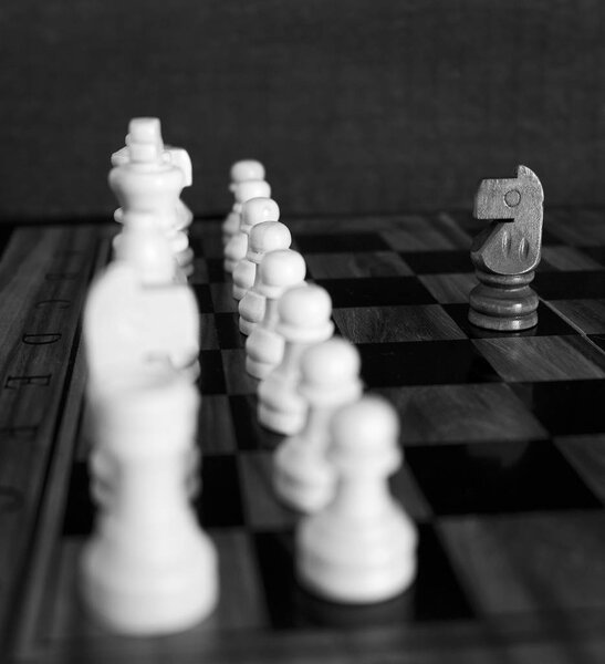 шахматы, сфотографированные на шахматной доске