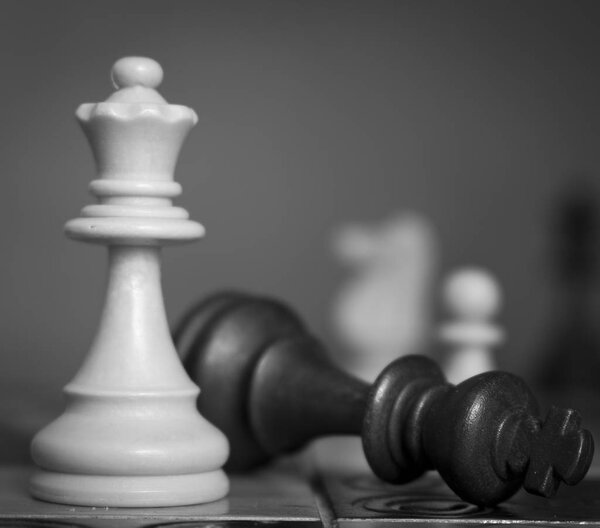 шахматы, сфотографированные на шахматной доске