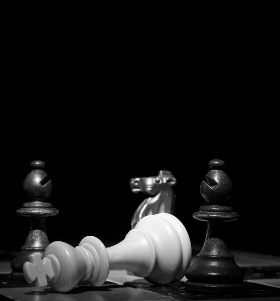 шахматы, сфотографированные на шахматной доске