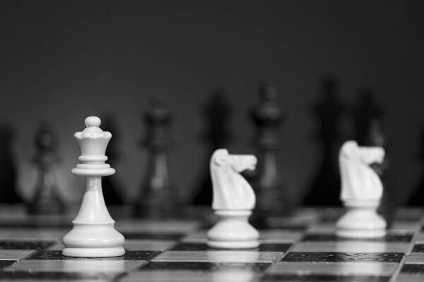 шахматы, сфотографированные на шахматной доске