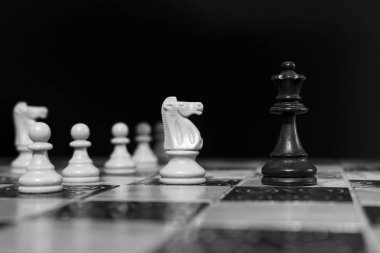 Satranç tahtasında fotoğraflanmış.